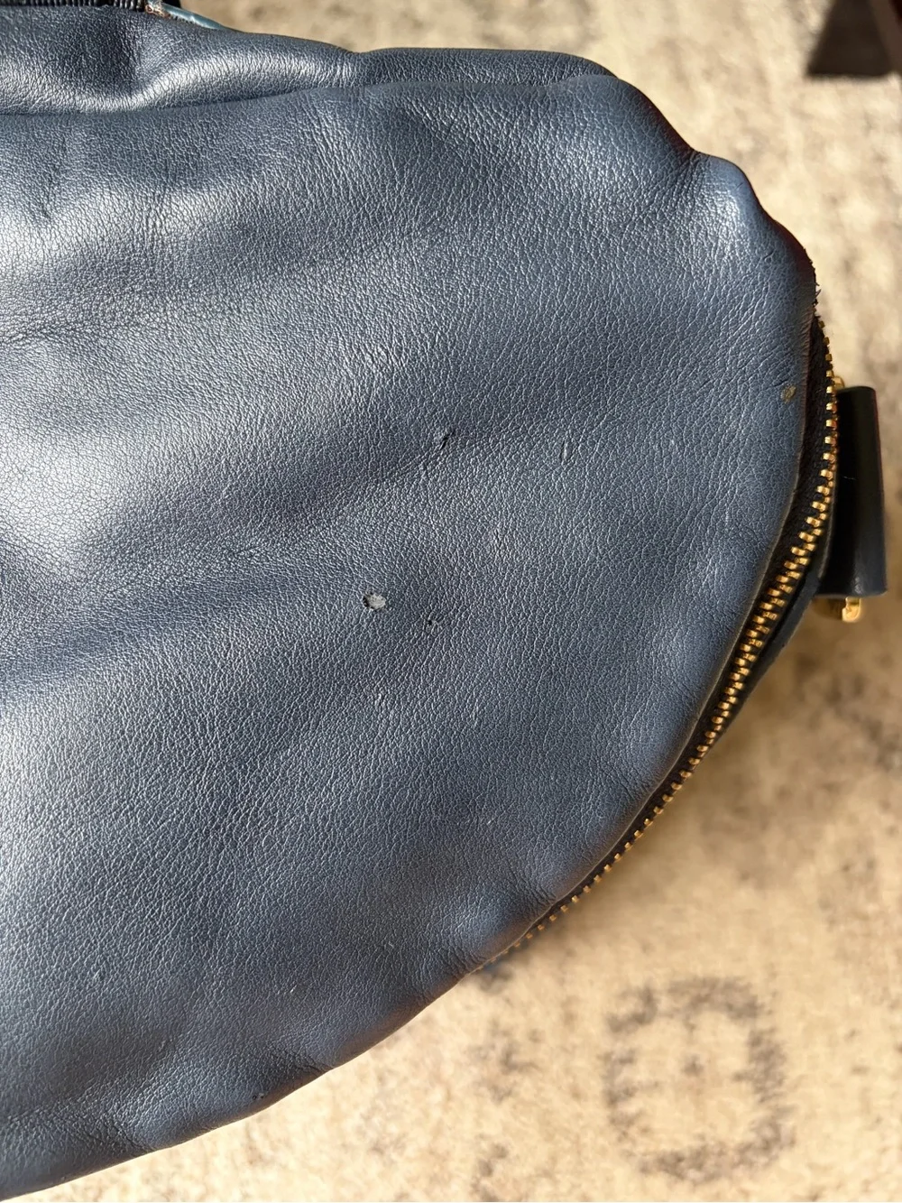Fawn Design Navy Leather Daypack with Gold Accents